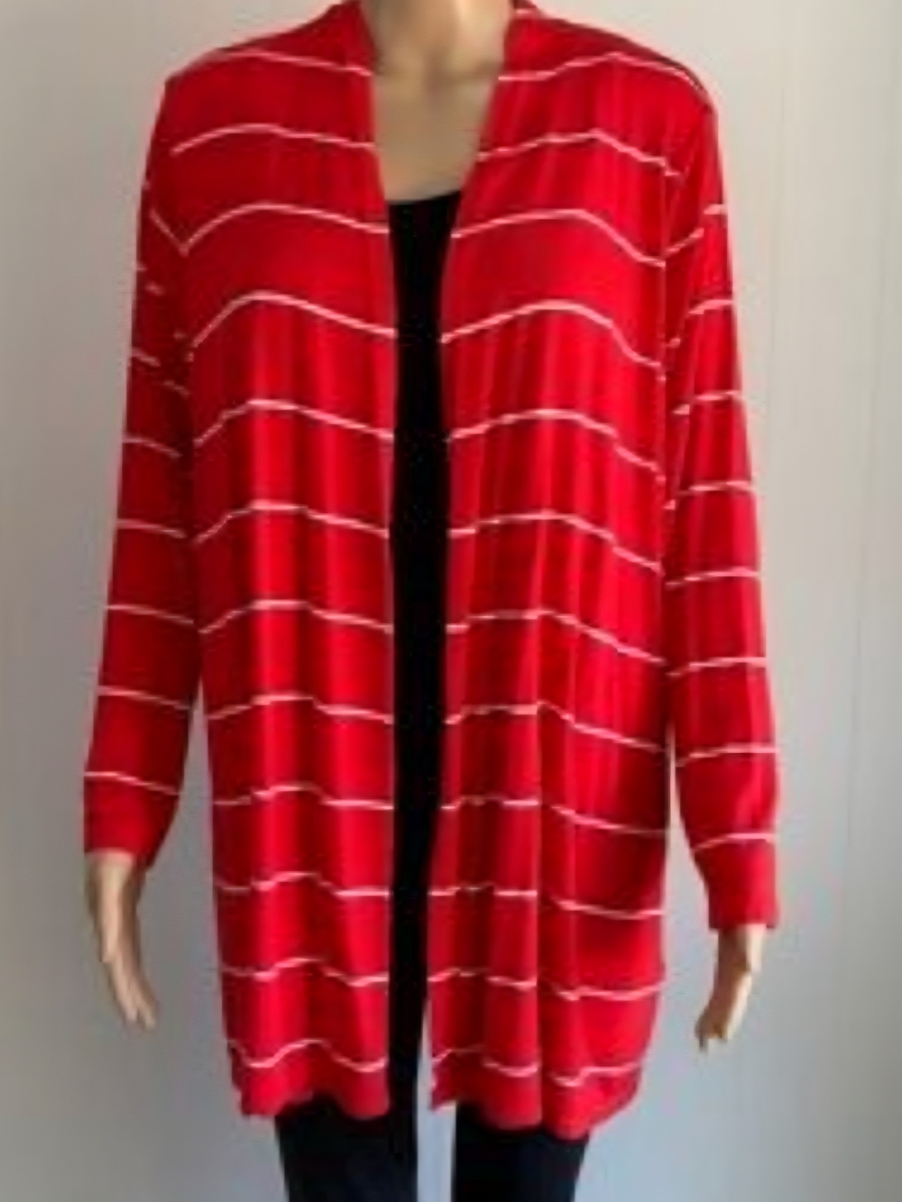 Lands' End Red Open-Front Striped Cardigan